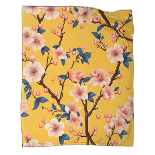 Pfirsichblüte 3D-gedruckte Decke Traditioneller Kunststil Design-Tagesdecke Weiche Und Warme Mikrofaserbettwäsche Sofabettwäsche 70x80inch(180x200cm)