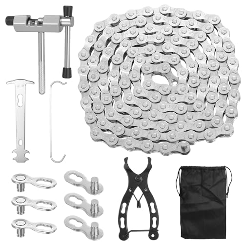 Outils pour Chaine Velo, Chaîne de Vélo 6/7/8 Vitesses, Outil de Réparation de Chaîne 116 Maillons (1/2 x 3/32 pouce) pour vélos de course,...