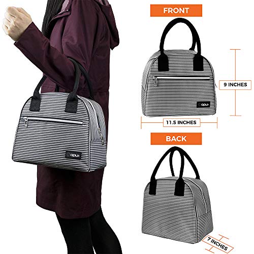 Opux Insulated Lunch Box Women, Lunch Bag Tote Girls Kids Teen Adult, Cute Soft Lunch Cooler Container Work School, Reusable Thermal Food Meal Prep Organizer Pail Travel Beach, Black White Stripes #TOP3