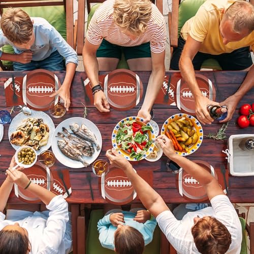 Image of Qyeahkj 100pcs Football Party Plates and Napkins Tableware Set Football Birthday Party Pape Supplies Favors for Sports Fans Events Decorations Serves 25
