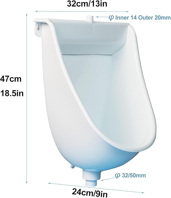 Orinales para hombres mayores, orinales de plástico para hombres, orinal de pared, orinal para garaje, con tubo de drenaje y válvula de descarga (blanco) miniatura 2