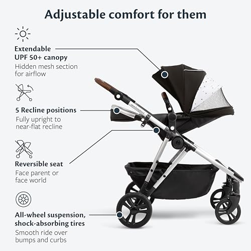 Mockingbird Single-to-Double Stroller 2.0 - Convertible Full-Size Baby Stroller for 1, 2 or 3 Kids - Includes Cup Holder - Black - Image 5