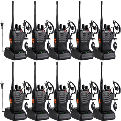 Baofeng Walkie Talkies 888S Rechargeable Long Range with Earpieces for Adults, 16 Channel Professional Radio Handheld Two Way Radios Li-ion Battery and Charger Included (10pack with 10earpiece)