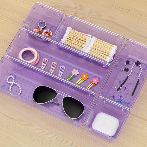 Image of 6 Pack Clear Drawer Organizer Set, Drawer Storage Trays, Storage Bins | Acrylic Drawer Storage Trays, Storage Bins for Makeup, Cosmetics, Jewelries, Utensils, Gadgets, Office