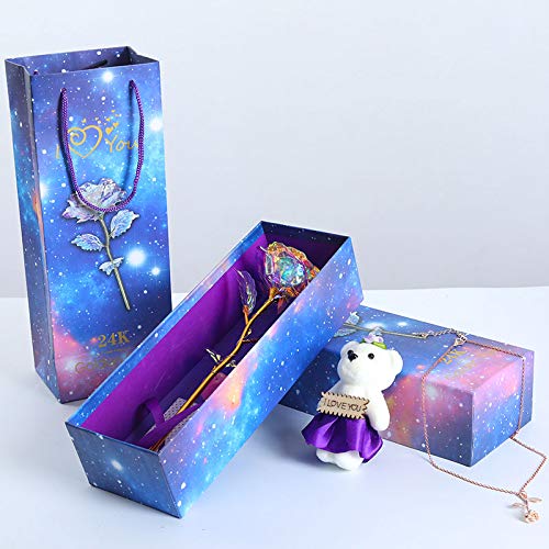 MyGiftsMate Galaxy Crystal LED Rose Flower 24k Infinity Eternity Handmade Christmas Thanksgiving Birthday Cute Jewelry Gift Women Girls Unique Gifts Valentine Girl her Wife Anniversary Engagement Love