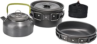 アルミクッカーセット キャンプクッカー アウトドア 鍋 フライパン ケトル 4点食器セット キャンプ用品 多機能キャンプ調理器具 軽量 コンパクト 折畳み式 収納袋付き 2–3人に適応