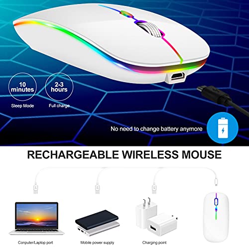 Image of KLO Rechargeable Bluetooth 5.2 /3.0 /Type-C /USB-2.4G Mouse for MacBook /MacBook air /Pro /iPad, Wireless Mouse for Laptop /Notebook /pc /iPad /Chromebook (2 /White)
