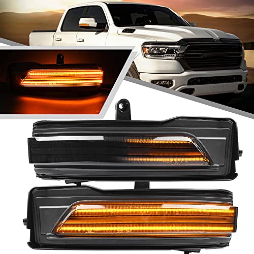 2Pcs Amber Sequential Blink Dynamic LED Side Mirror Marker Lights for Dodge Ram 1500 2019-2024 Blinker Indicator Turn Signal Light Smoked Lens