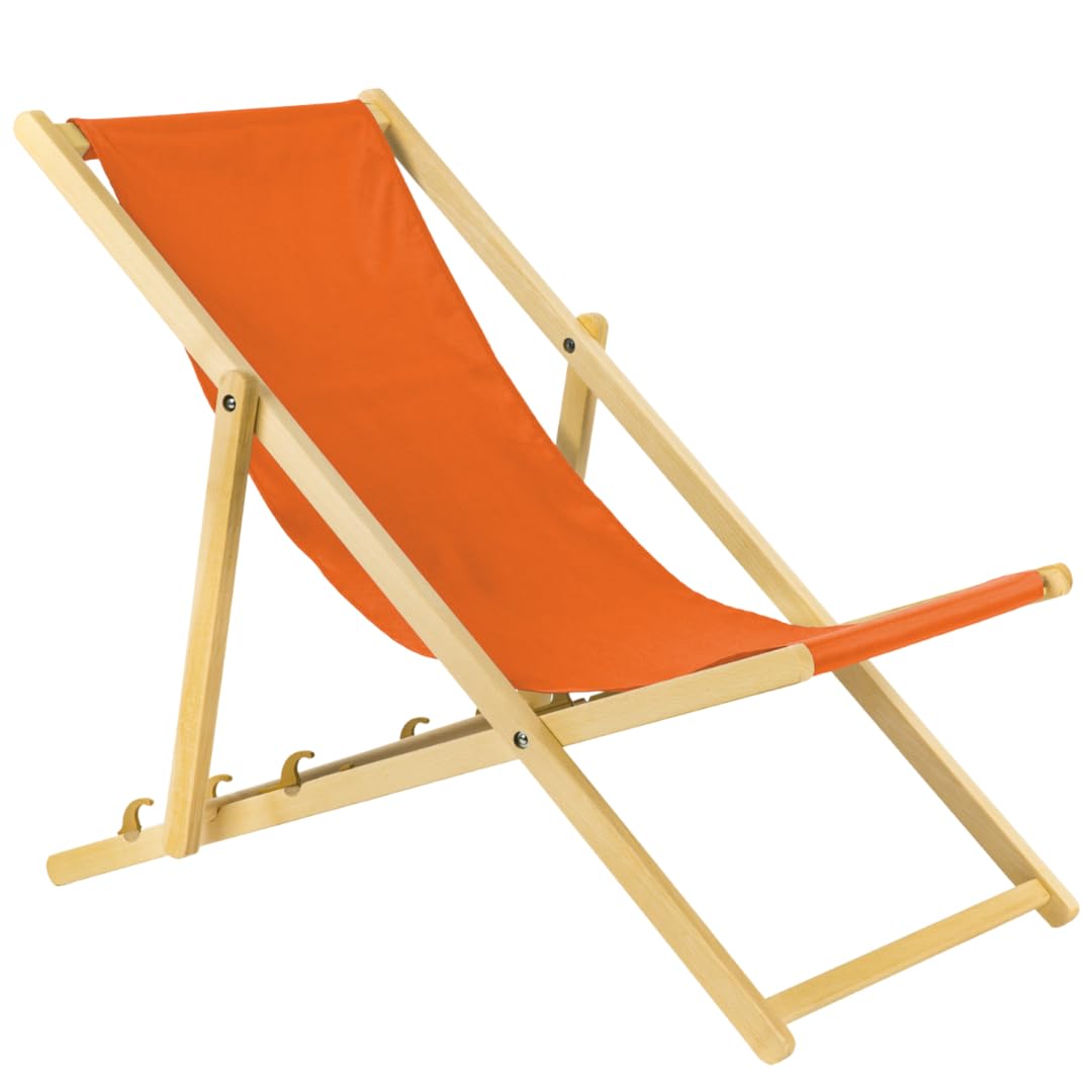 2 x Chaise Longue de Jardin en Bois - Fauteuil Relax - Chaise de Plage Orange