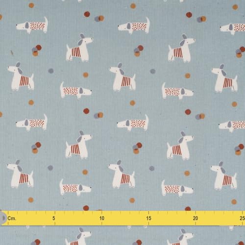 Baumwollsamt mit Hunde-Motiv Blau 143cm Oeko-tex - 100% Baumwolle - Stoffdichte : Schwer 205 g/m2-143 cm Breite - Meterware