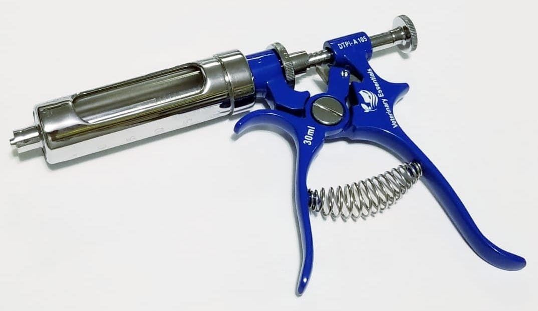 Multidose Automatic Adjustable Dose Gun Syringe 30mL BLUE Livestock Veterinary