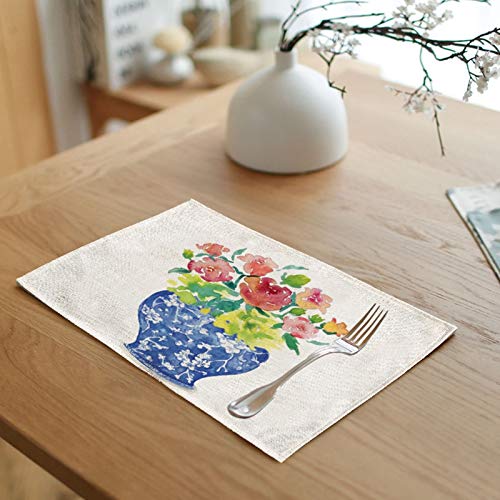 Beydodo Tischset 2er Set Stoff Porzellanvase mit Blumen, Platzset rutschfest Platzdeckchen Abwaschbar 45x32CM