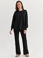 Vista 2 de LILLUSORY Conjunto de 2 piezas para mujer, sudadera de punto de gran tamaño, pantalones de pierna ancha, conjunto de descanso