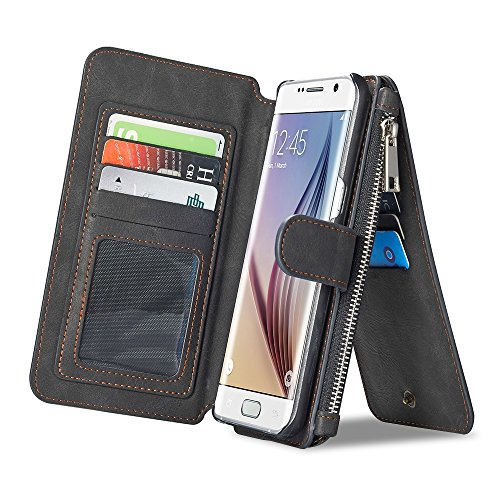 Galaxy S7 Case, Belk Hi-Vol Detachable (Black) Leather Magnetic Sport Wallet Flip Case Folio Stand Case Zipper Coin Purse Card Slot Pocket Wallet Pouch for Samsung Galaxy S7