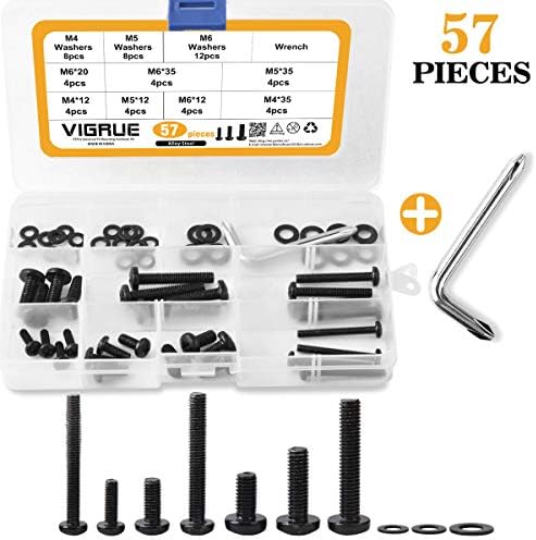 VIGRUE 57Pcs TV Mount Screws M4 M5 M6 Screws with Washers for Wall Mount Bracket 12.9 Grade Alloy Steel, Fit for Samsung LG Vizio Philips Sony Bravia Sharps and More