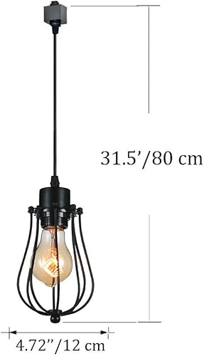 Miniatura 2 de Kiven H-System - Lámpara colgante de pista, estilo retro, diseño de loft vintage, lámpara de techo colgante de jaula de cesta negra, accesorio de
