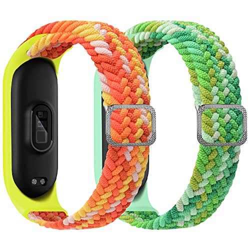 ACTECH Correa para Xiaomi Mi Band 6/6 NFC Pulsera, Xiaomi Mi Band 5 Pulsera, Mi Band 4/Mi Band 3 Pulsera, 2 Piezas Correa de Tejer de Nylon Reemplazar Banda Pulsera (Naranja/Verde) Cover