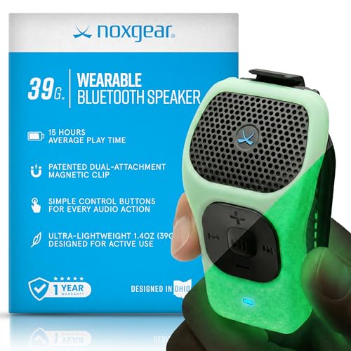 Image of noxgear 39g Wearable Bluetooth Speaker, Magnetic Mini Clip-On EDC Gear, Waterproof Up to 15 Hours Playtime | Clip On Speaker, Wearable Speaker with Microphone, 100ft Range (Color: Glow)