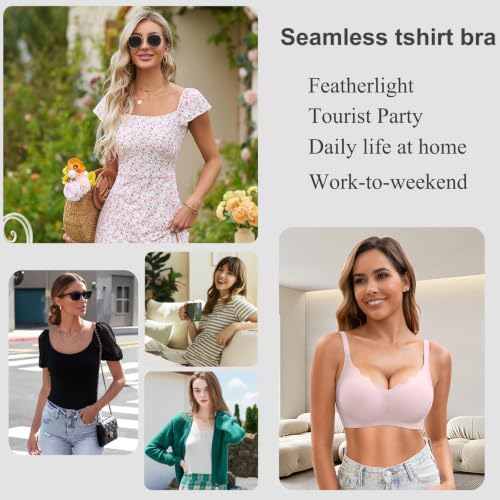 Image of Womens Seamless Tshirt Jelly Bras 3 Pack Wireless Comfy Bralettes