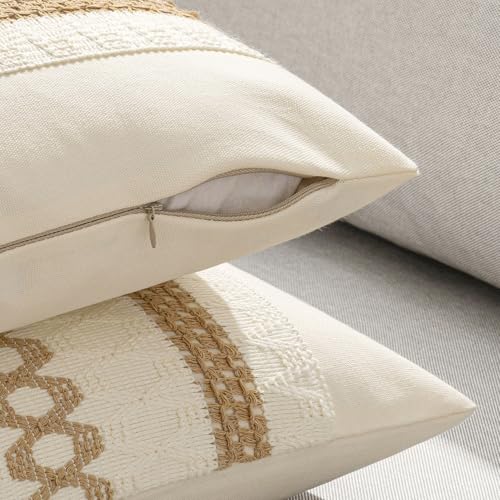 Image of MIULEE Set of 2 Neutral Boho Decorative Pillow Covers 20x20 Inch Farmhouse Rustic Couch Throw Pillows Modern Spring Cotton Cushion Covers Retro Cute Macrame Woven Home Decor for Bed Sofa Chair