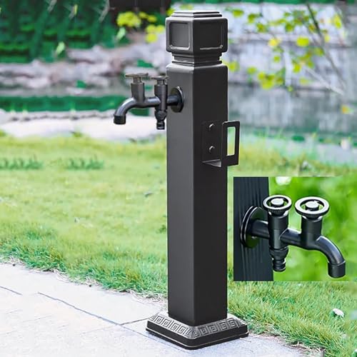 UWYTGF Water Column Garden Faucet Outdoor Faucet Column with 100Cm Spray Gun and Hose Hook, Vertical Garden Water Column Hose Bib Frost Free Outdoor Spigot Hydrant,with Dual Faucet,b,60cm