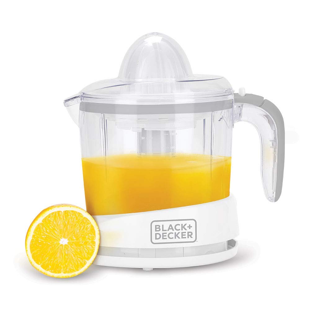 Black+Decker Citrus Juicer Electric | 2 Years Warranty, 30-Watt, 1L | Juicer for Home, Juicer Machine with 2 Different Size Cones & 2 Way Spin, Juicer for Fruits (White)