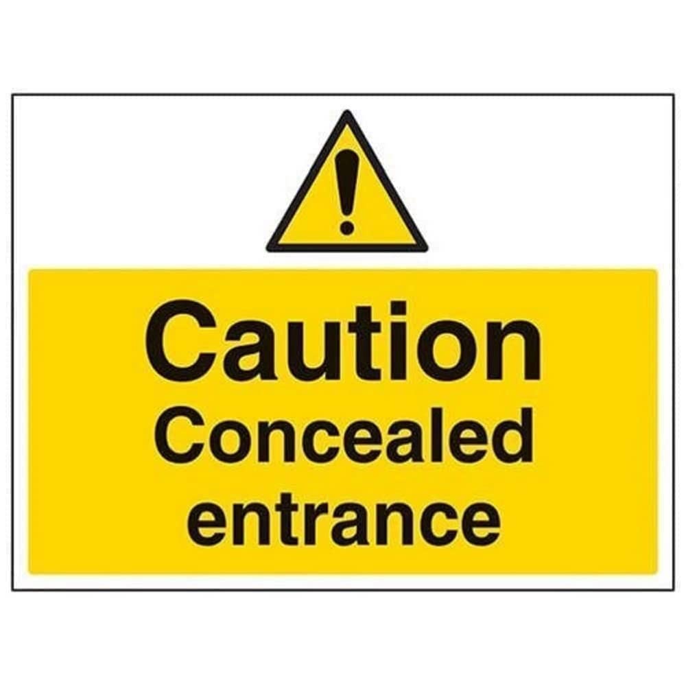 V Safety 67029BF-R Caution Concealed Entrance Warning Sign - Landscape - 400mm x 300mm - 1mm Rigid Plastic, Black/Yellow