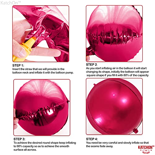 Image of KatchOn, Large Pink Round Foil Balloons Set - 22 Inch, Pack of 6 | Metallic Hot Pink Balloon for pink Theme Birthday Decorations | Metallic Balloons | Mylar Balloon for Wedding Decoration