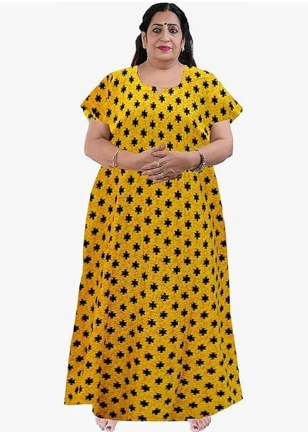 Image of OFEEFAN Women's Printed Cotton Floral Maxi Nighty - Round Neck, Full Length Nightwear Gown, Plus Size Nightdress | Combo of 2 Comfortable Sleepwear