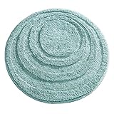 mDesign Soft Microfiber Polyester Non-Slip Round Spa Mat, Plush Water Absorbent Accent Rug for Bathroom Vanity, Bathtub/Shower - Concentric Circle Design, Machine Washable - Aqua Blue