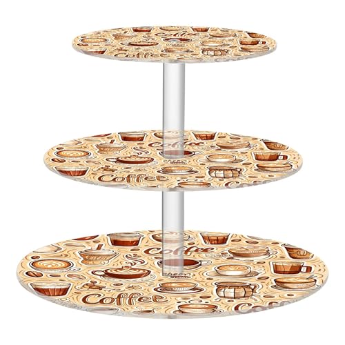PYBUG Coffee Pattern 3 Tier Acrylic Cupcake Stands Tower,Dessert Table Display Set for Tea Party,Wedding,Birthday, Baby Shower