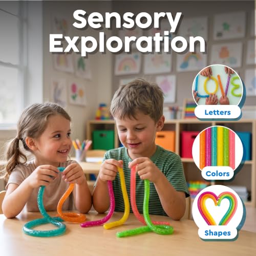 Image of BUNMO Sensory Toys Stretchy Strings for Toddlers 3+ - Stimulating & Addictive Fidget Toys for Kids - Hours of Fun for Kids - Non-Mouthable Toy 3+ - Glitter 6 Pack