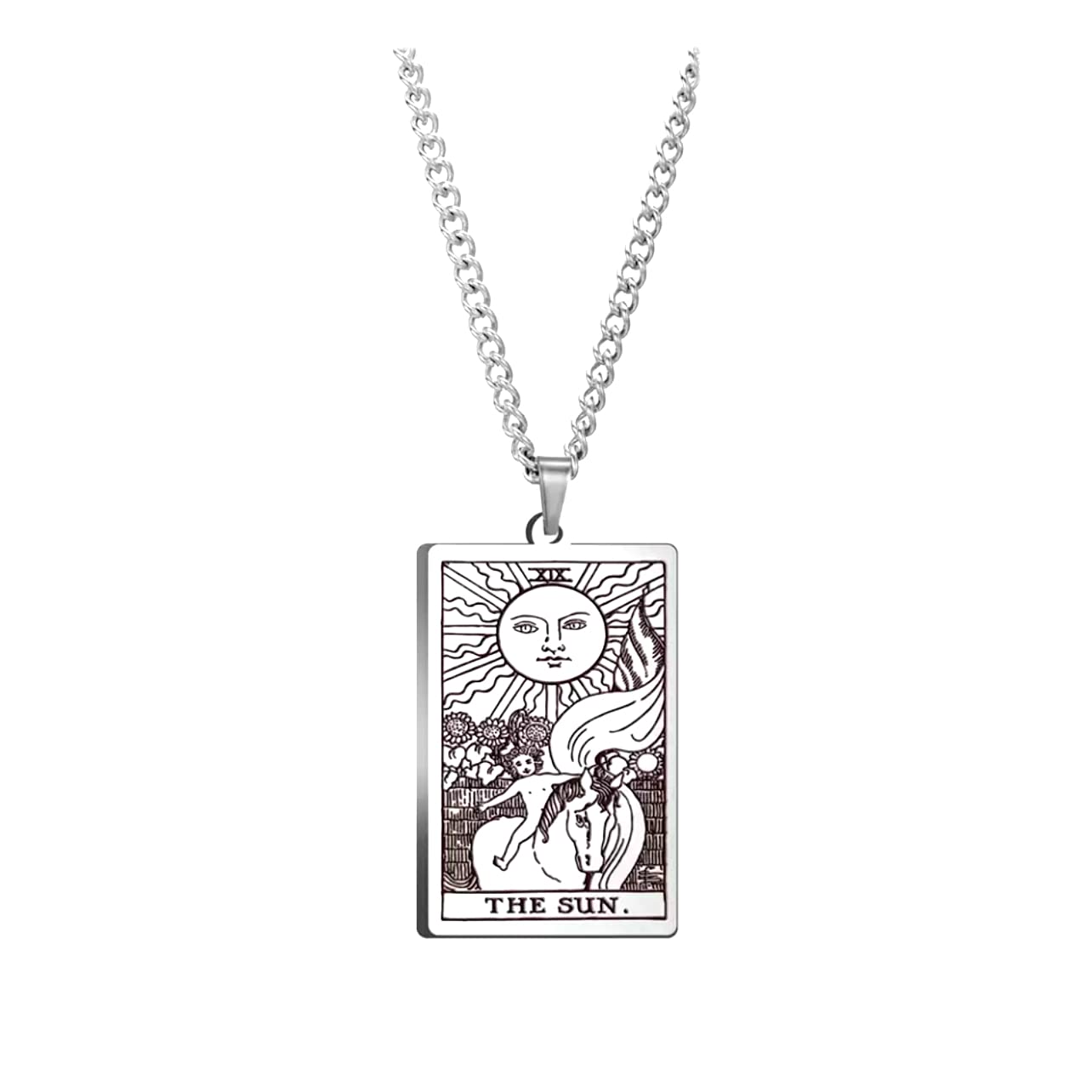 Mall of StyleTarot Card Necklace - Tarot Necklace for Men & Women - Tarot Card Jewelry - Stainless Steel Rider Waite Tarot Jewelry - Zodiac Pendant Necklace - Hip Hop Jewelry - Bikers Necklace
