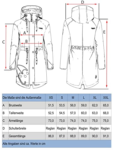 MARIKOO Damen Übergangsjacke Regenmantel wasserdicht lang warm gefüttert mit Kapuze Dancing Umbrella Black Gr. M