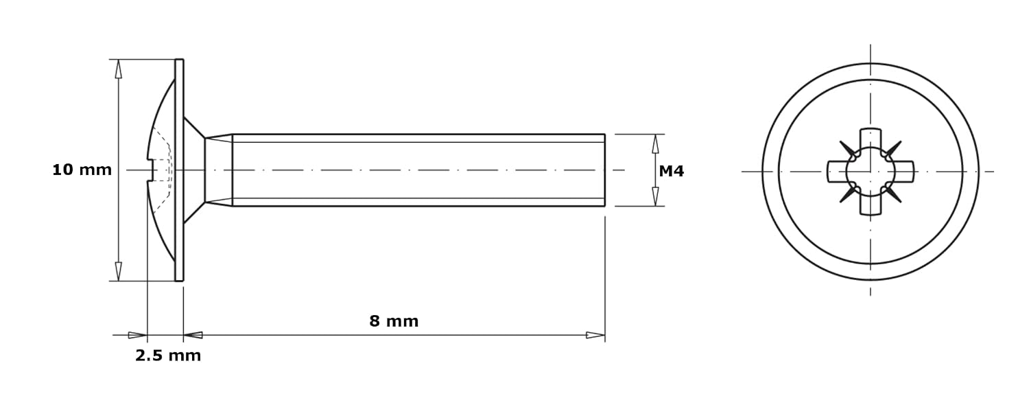 HEXATON Metric Screws with Washer Head Pozidriv - M4 x 8 mm - 100 Pieces - Fully Threaded - Galvanized Steel - DIN 967 - Image 3