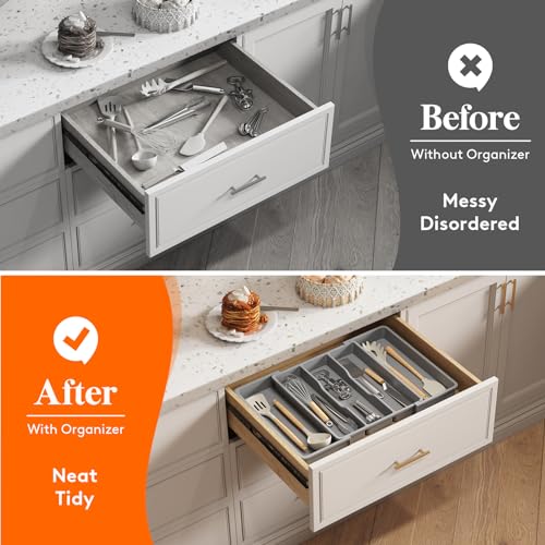 image for Lifewit Utensil Organizer for Kitchen Drawers, Expandable Cooking Uten