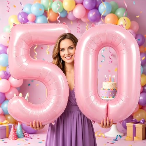 Image of Number Balloons Pink Party Balloon - Giant Number 50 Balloon, 40 Inch Large Balloon, Birthday Decorations for Women, Birthday Balloon for Anniversary Baby Shower Princess Party Decorations