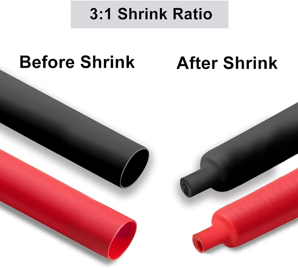 Waterproof Heat Shrink Tubing Kit 365 pcs, ELECFUN 3:1 Dual Wall Tube - Adhesive Lined Heat Shrink Tubing Marine and Industrial Heat-Shrink Tubing Black/Red, 7 Sizes