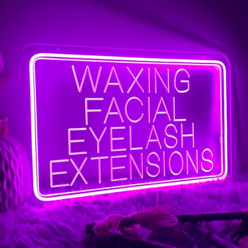 Image of Waxing Facial Eyelash Extensions Neon Sign For Wall Decor 3D Art Carving Design Indoor Bedroom Led Neon Signs Backdrop Flex Christmas Party Wedding Living Room Birthday Gift(Purple,USB,15.7IN)