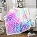 Loussiesd Syrenka łuski polar narzuta koc ocean życie morskie szerpa koc dla dzieci dziewcząt brokatowe kolorowe łuski pluszowy koc morskie włochaty koc na sofę łóżko kanapę podwójne 152 x 180 cm