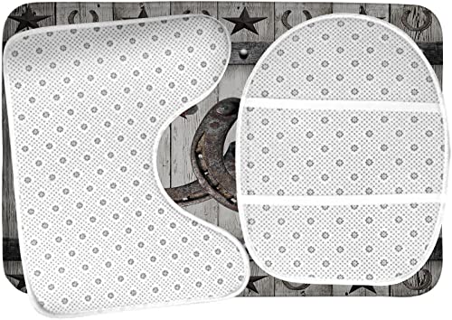 Badezimmerteppich-Set, 3-teilig, rustikaler Holz-Texas-Stern, rostiges Hufeisen-Bauernhaus-Planken-Western, Badematten-Set, WC-Konturenmatte, Deckelbezug, rutschfeste Bodenmatten – Bild 6