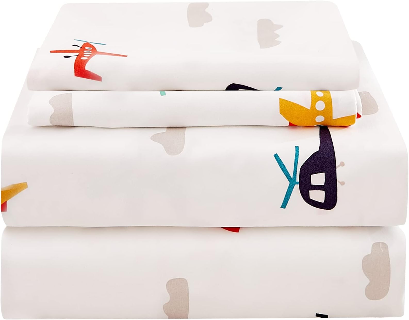 JSD Airplane Printed Twin Sheet Set for Kids Boys, 3 Piece Soft Microfiber Bed Sheets Deep Pocket