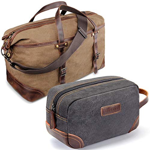 emissary Men's Toiletry Bag Leather and Canvas Travel Toiletry Bag Dopp Kit for Men and Duffel Bag for Men Mens Carry On Duffel Bag Canvas and Leather Overnight Bag Large Canvas Duffel Bag Men
