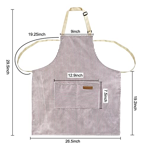 2 Pack Apron, Cotton Cooking Kitchen Aprons, Adjustable Bib Apron With 2 Pockets For Men Women Chef Aprons,(Black/Brown Stripes) #TOP2