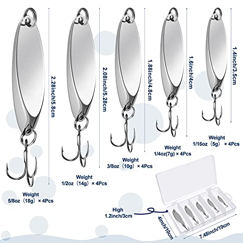 image for HESTYA 20 Pieces Fishing Lures Fishing Spoons Saltwater Treble Hooks L