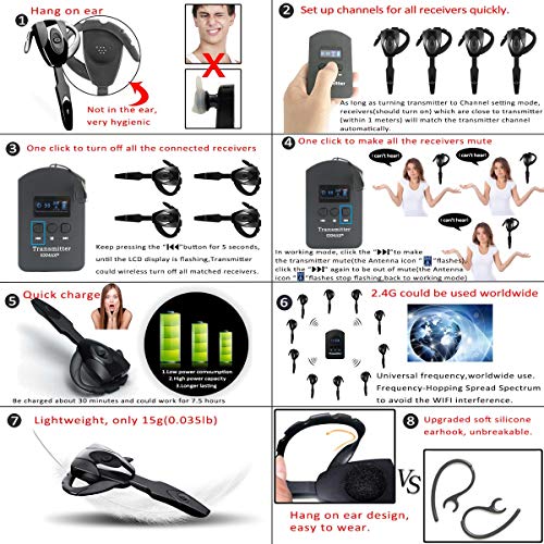 Sistema de Guía de Audio Inalámbrico EXMAX-EX-318 con Micrófono de Diadema 2.4G para Iglesia, Enseñanza, Traducción y Conferencias (2 Transmisores 20 Receptores con Estuche de Carga USB-C de 32 ranuras) miniatura 4