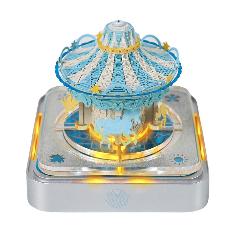 HXCQYGL 3D Notepad, 3D Calendar Tear Off 2026, 2026 Desk Calendar Notepad with Light, Paper Sculpture Desktop Ornament (Carousel Blue) โ image 1