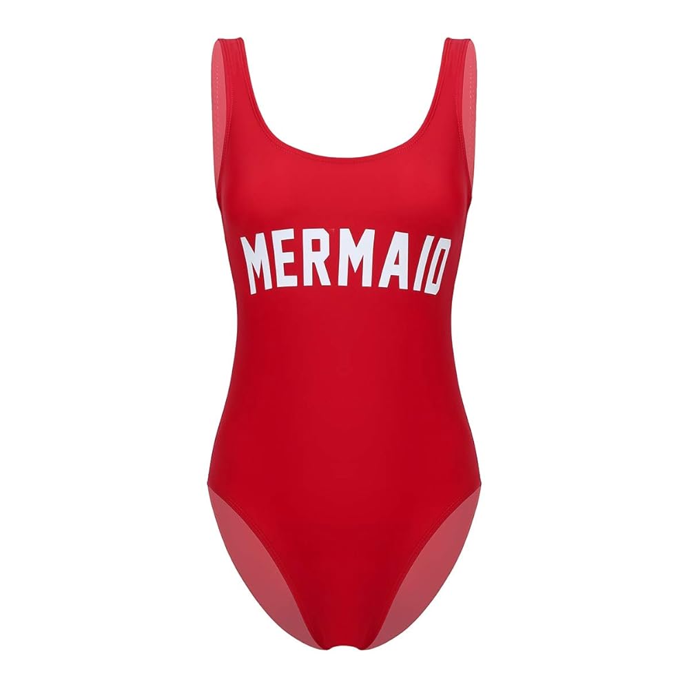 QinCiao Women's Mermaid Print 80s/90s High Cut Thong One