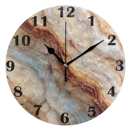 Onyx Marble Texture Wall Clock Stone Marbling Non Ticking Silent Desk Round Clocks Battery Operated Dual-use Art 10 Inch Quartz Analog Quiet Clock for Home Bedroom Living Room Decor