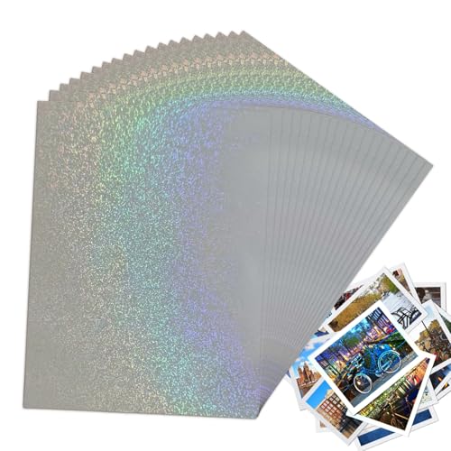 Película Holográfica Para Laminación En Frío A4-20 Hojas De Superposición De Arcoíris Con Purpurina | Papel Adhesivo Autoadhesivo Resistente Al Agua Para Documentos, Fotografías, Certificados, Tarje